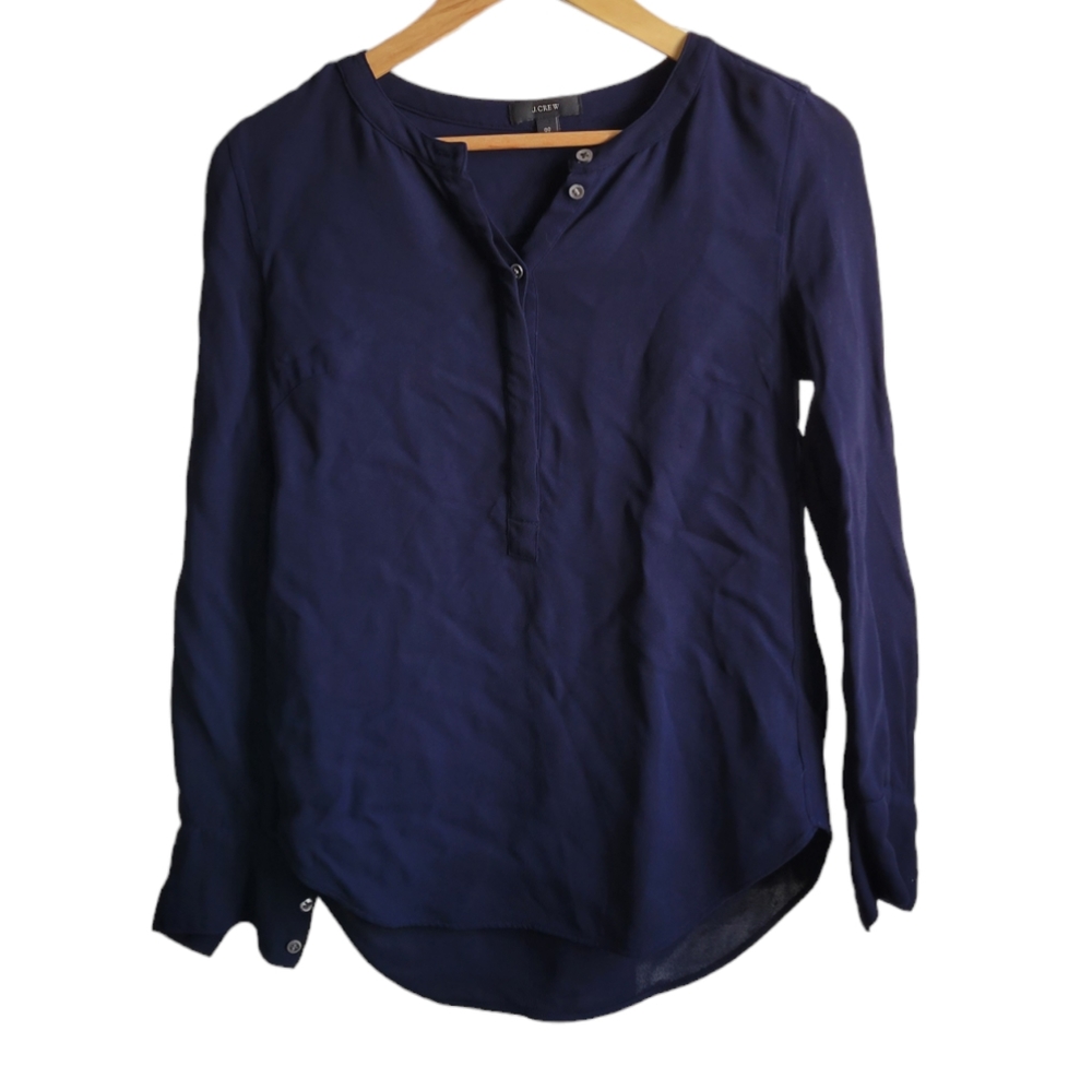 J.CREW Semi-Sheer Lightweight Long Sleeve Tunic 00 Navy